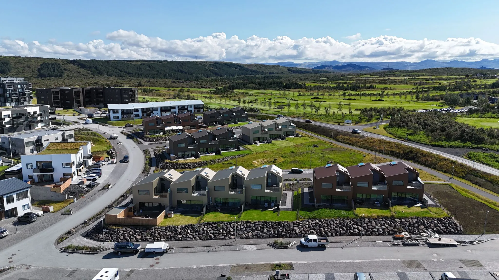 Kinnargata 44-80, Garðabær – CLT row houses, drone photo 1