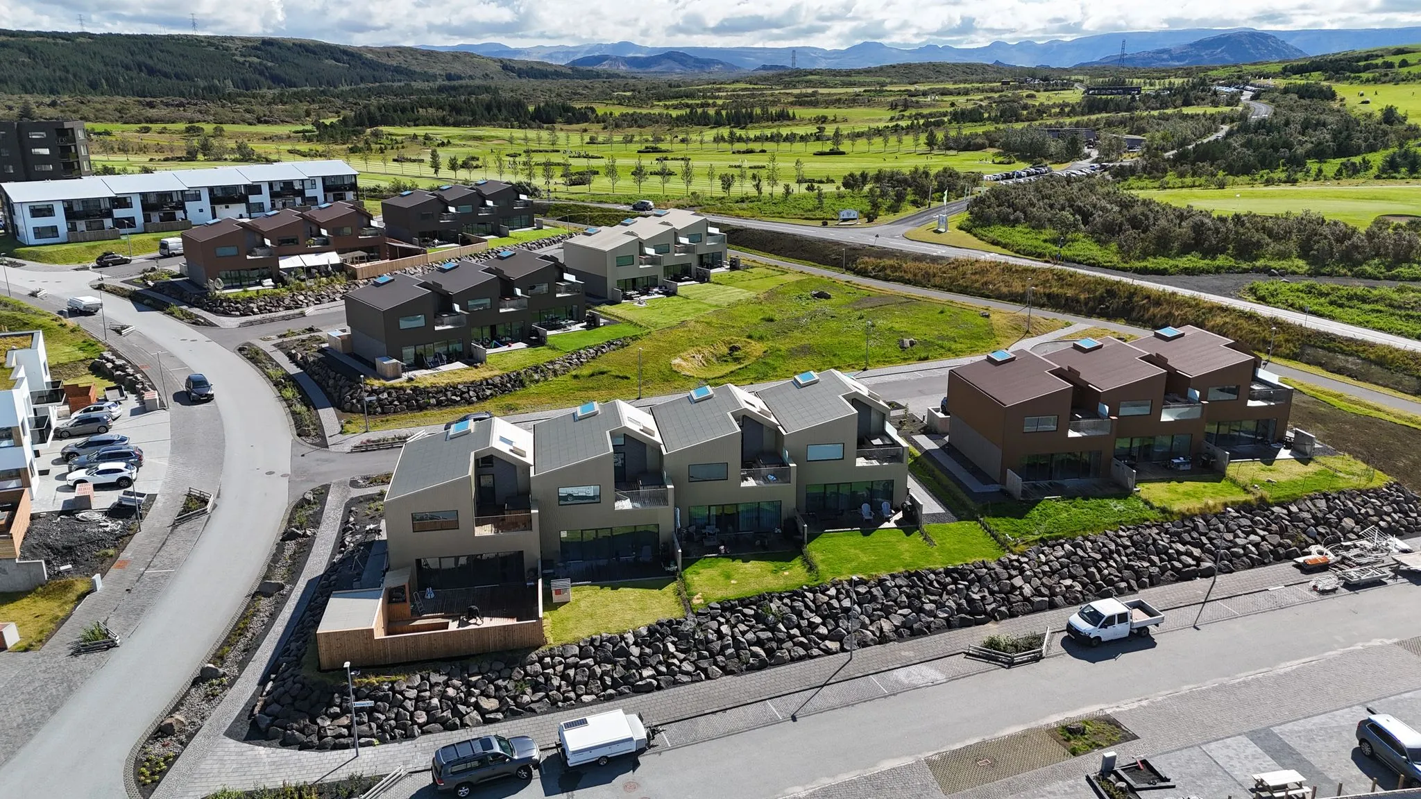 Kinnargata 44-80, Garðabær – CLT row houses, drone photo 3